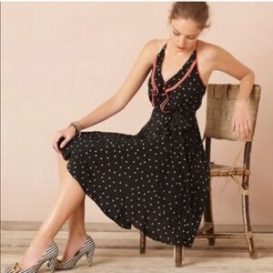 Anthropologie Girls From Savoy Gull Wing 100% Silk Polkadot Summer Halter Dress